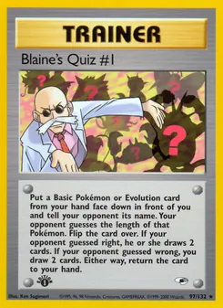 Blaine's Quiz #1 card from Gym Heroes, number 97/132