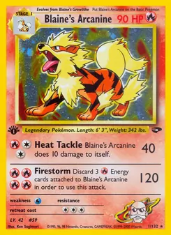 Blaine's Arcanine card from Gym Challenge, number 1/132
