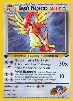 Koga's Pidgeotto card from Gym Challenge, number 27/132