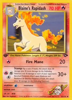 Blaine's Rapidash card from Gym Challenge, number 33/132
