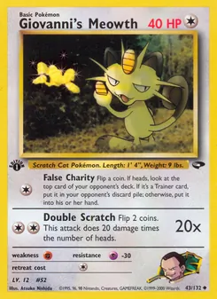Giovanni's Meowth card from Gym Challenge, number 43/132