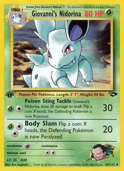 Giovanni's Nidorina card from Gym Challenge, number 44/132