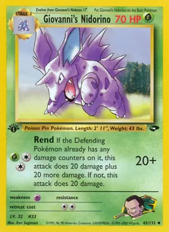 Giovanni's Nidorino card from Gym Challenge, number 45/132