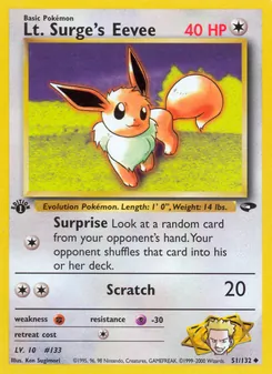 Lt. Surge's Eevee card from Gym Challenge, number 51/132