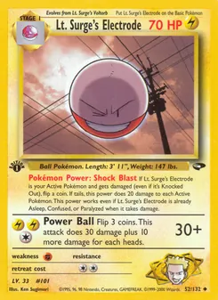 Lt. Surge's Electrode card from Gym Challenge, number 52/132