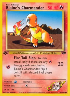 Blaine's Charmander card from Gym Challenge, number 60/132