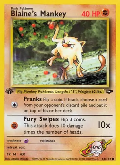 Blaine's Mankey card from Gym Challenge, number 63/132
