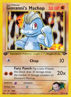 Giovanni's Machop card from Gym Challenge, number 72/132