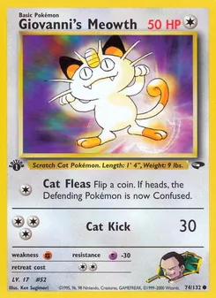 Giovanni's Meowth card from Gym Challenge, number 74/132