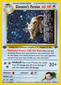Giovanni's Persian card from Gym Challenge, number 8/132