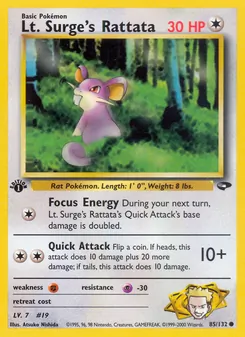 Lt. Surge's Rattata card from Gym Challenge, number 85/132
