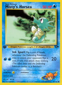 Misty's Horsea card from Gym Challenge, number 87/132