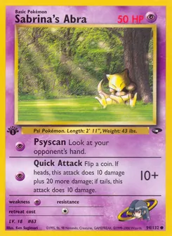 Sabrina's Abra card from Gym Challenge, number 94/132