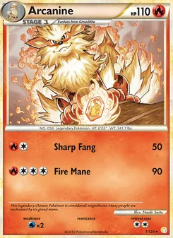 Arcanine card from HeartGold SoulSilver, number 1/123