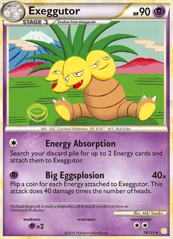 Exeggutor card from HeartGold SoulSilver, number 18/123