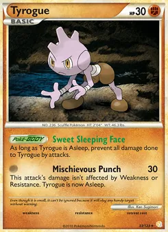 Tyrogue card from HeartGold SoulSilver, number 33/123