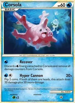 Corsola card from HeartGold SoulSilver, number 37/123