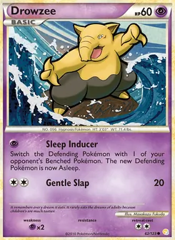 Drowzee card from HeartGold SoulSilver, number 62/123