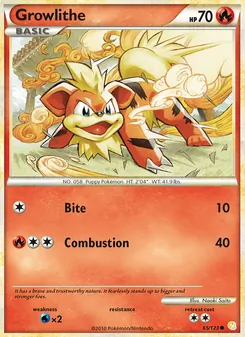Growlithe card from HeartGold SoulSilver, number 65/123