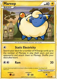Mareep card from HeartGold SoulSilver, number 73/123