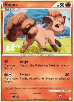 Vulpix card from HeartGold SoulSilver, number 87/123