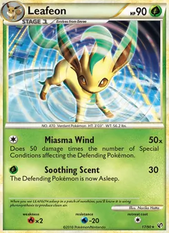 Leafeon card from Undaunted, number 17/90