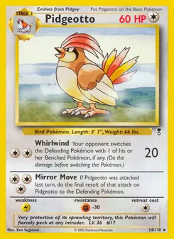 Pidgeotto card from Legendary Collection, number 34/110