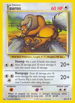 Tauros card from Legendary Collection, number 65/110