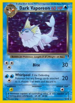 Dark Vaporeon card from Legendary Collection, number 9/110