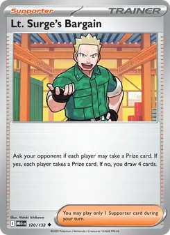 Lt. Surge's Bargain card from Mega Evolution, number 120/132