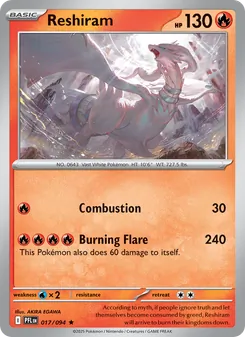 Reshiram card from Phantasmal Flames, number 017/94