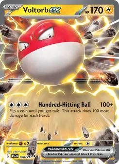 Voltorb ex card from Ascended Heroes, number 058/217