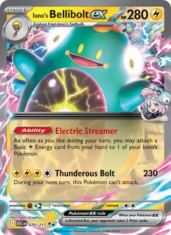 Iono's Bellibolt ex card from Ascended Heroes, number 070/217