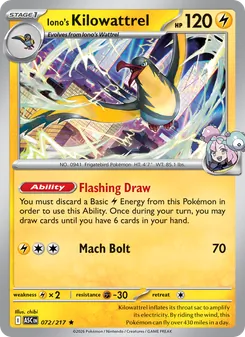 Iono's Kilowattrel card from Ascended Heroes, number 072/217