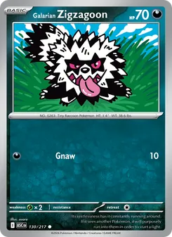 Galarian Zigzagoon card from Ascended Heroes, number 130/217