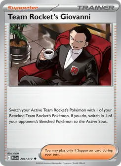 Team Rocket's Giovanni card from Ascended Heroes, number 204/217