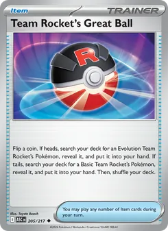 Team Rocket's Great Ball card from Ascended Heroes, number 205/217