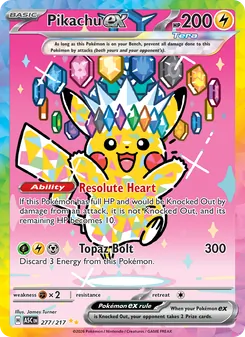 Pikachu ex card from Ascended Heroes, number 277/217