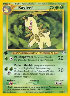 Bayleef card from Neo Genesis, number 28/111
