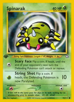 Spinarak card from Neo Genesis, number 75/111