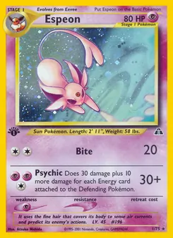 Espeon card from Neo Discovery, number 1/75