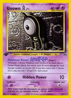 Unown [A] card from Neo Discovery, number 33/75