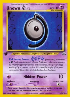 Unown [D] card from Neo Discovery, number 47/75