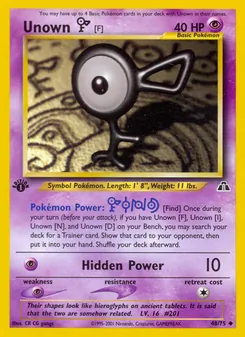 Unown [F] card from Neo Discovery, number 48/75