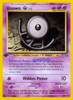 Unown [U] card from Neo Discovery, number 51/75