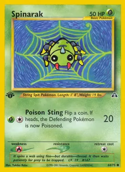 Spinarak card from Neo Discovery, number 64/75