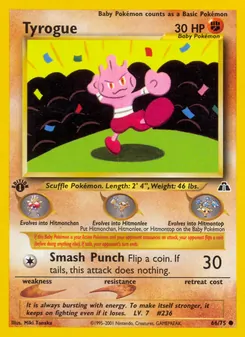 Tyrogue card from Neo Discovery, number 66/75