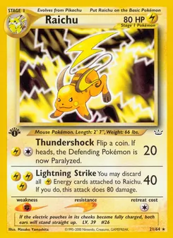 Raichu card from Neo Revelation, number 21/64