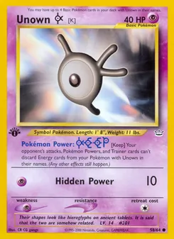 Unown [K] card from Neo Revelation, number 58/64