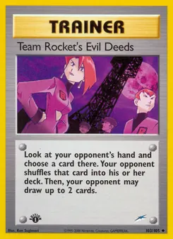 Team Rocket's Evil Deeds card from Neo Destiny, number 103/105